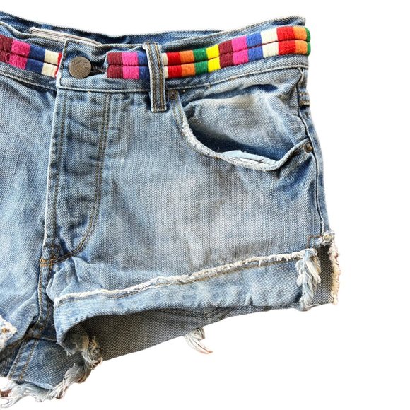 Free People Light Wash Boho Embroidered Eliot Denim Shorts - Picture 2 of 7